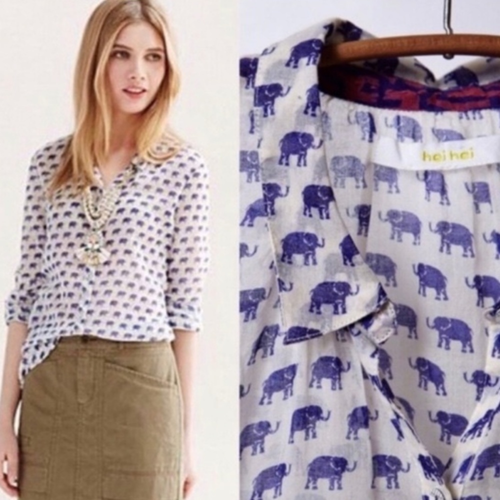 HEI HEI Anthropologie Elephant Luck Shirt M